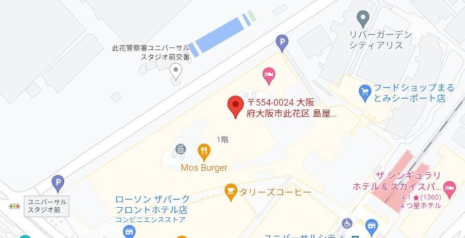 ぐりこ・や ユニバーサル・シティウォーク大阪店　地図画像